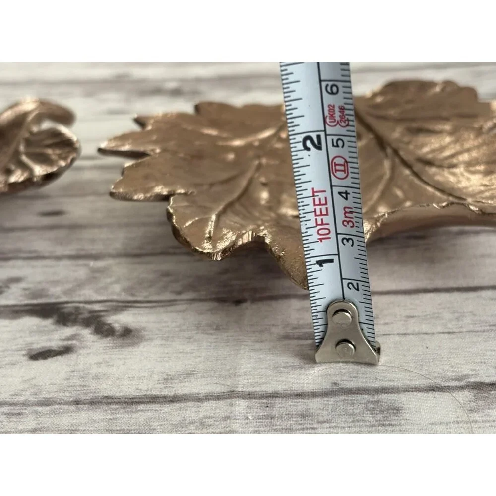 PAIR Pier One Fall Leaf Shaped Rose Gold Plates Metal Trinket Trays Decor 5”
